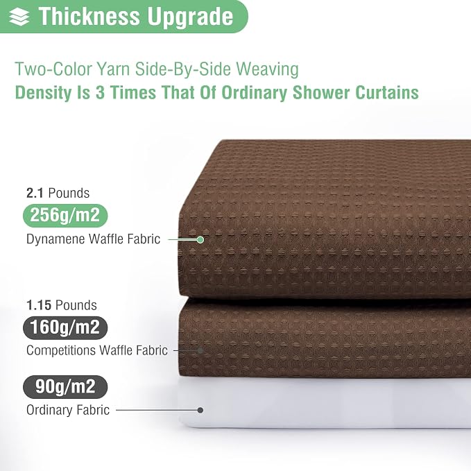 Dynamene Extra Wide Waffle Shower Curtain 256 GSM Fabric 84x72 Brown - Image 4