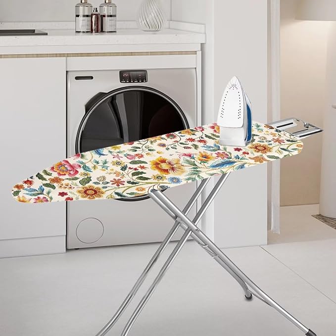 Boho Retro Flowers Print Polyester Ironing Board Cover Hook & Loop Elastic Edge - Image 2