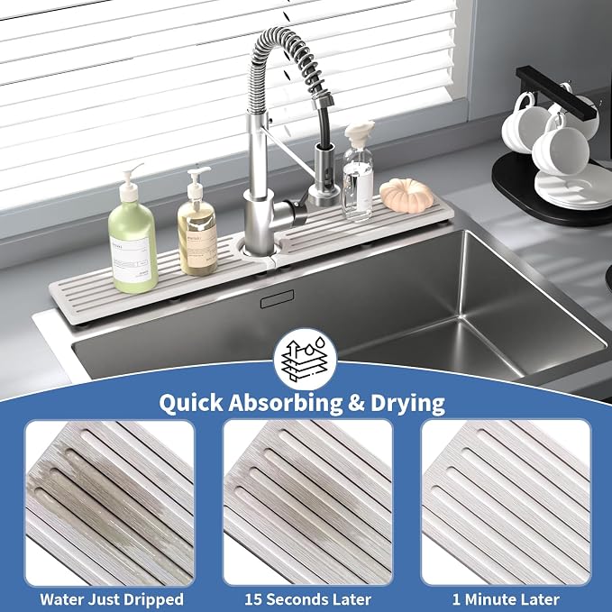Fast Drying Kitchen Sink Splash Guard, Durable Stone Kitchen Faucet Mat - Image 5