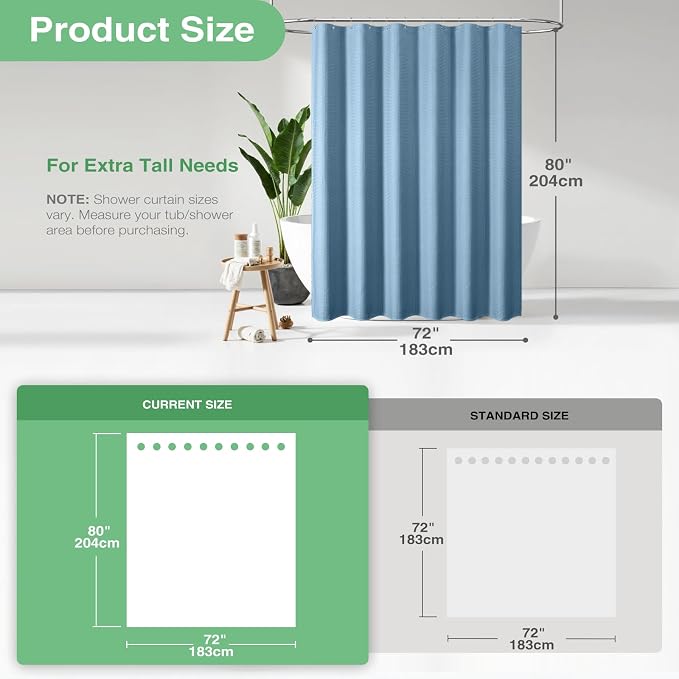 Dynamene Long Waffle Shower Curtain 256 GSM Heavy 72"x80" Moonlight Blue - Image 3