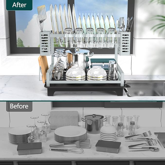 Dish Drying Rack, Rust-Proof 2 Tier Dish Racks - Image 5