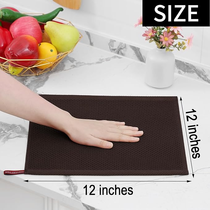 Homaxy 100% Cotton Waffle Weave Kitchen Dish Cloths 6-Pack, Dark Brown | 12 x - Image 5