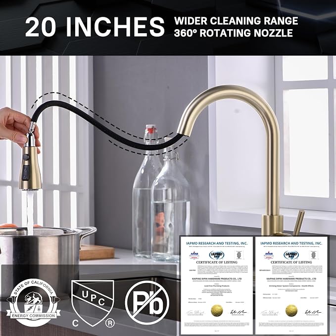 WEWE Pull-Down Kitchen Faucet, 3-Mode Sprayer, High Arc | 360° Swivel, SUS 304 - Image 3