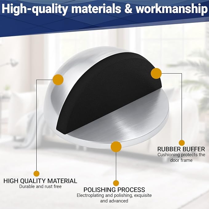 Self Adhesive Door Stoppers, Stainless Steel No Drill Rubber Floor Door Stop - Image 4