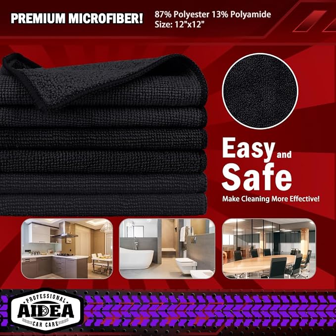 AIDEA Microfiber Cleaning Cloth Black 50PK, Cleaning Rags 12×12" | Microfiber - Image 8