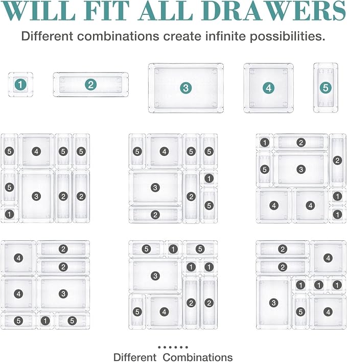 23 PCS Drawer Organizer Set, 5 Size Bathroom and kitchen organizer Trays | - Image 4