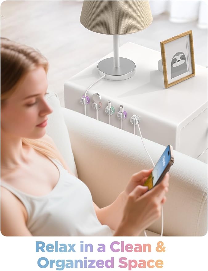8 Pack Cable Clips, Cord Organizer, Cute Spring Cord Holder | 1s Lock, Phone - Image 9