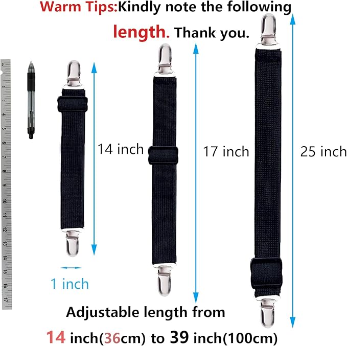 10 pcs Adjustable Bed Sheet Straps, Bed Sheet Clips from 14 to 39 Inch - Image 2