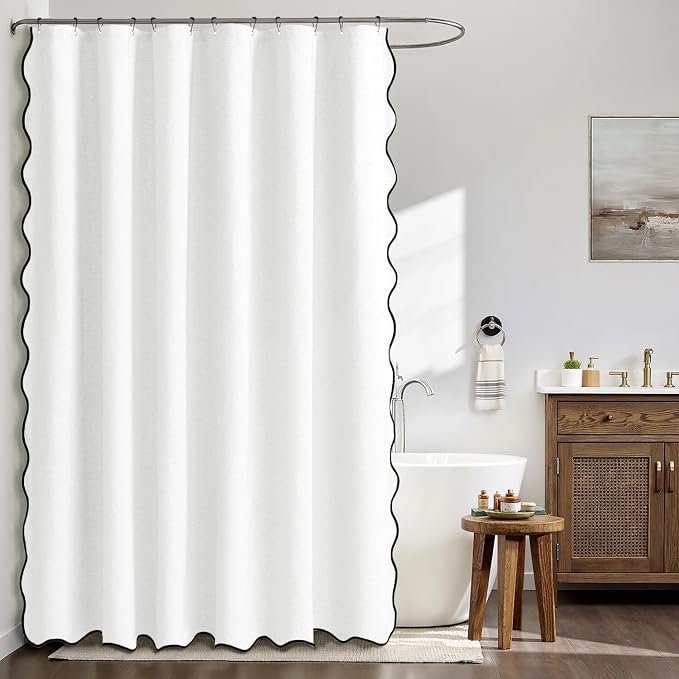 MIULEE 72"x90" Extra Long Scalloped Polyester Shower Curtain White - Image 2