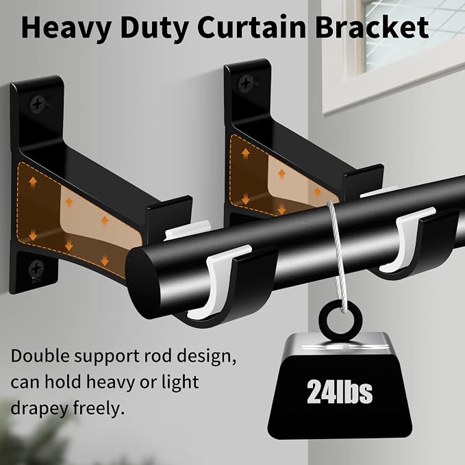 KOLAKO 8 Pack Curtain Rod Bracket, 1 Inch Heavy Duty Holder Black Drapery - Image 5