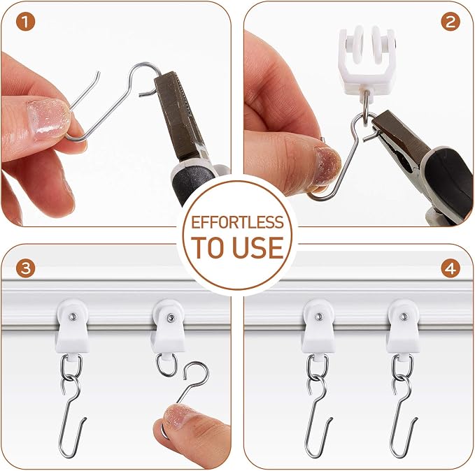 Jetec 120 Pcs Curtain Track Hooks Rollers Ceiling Mount S Hooks, Straight - Image 4