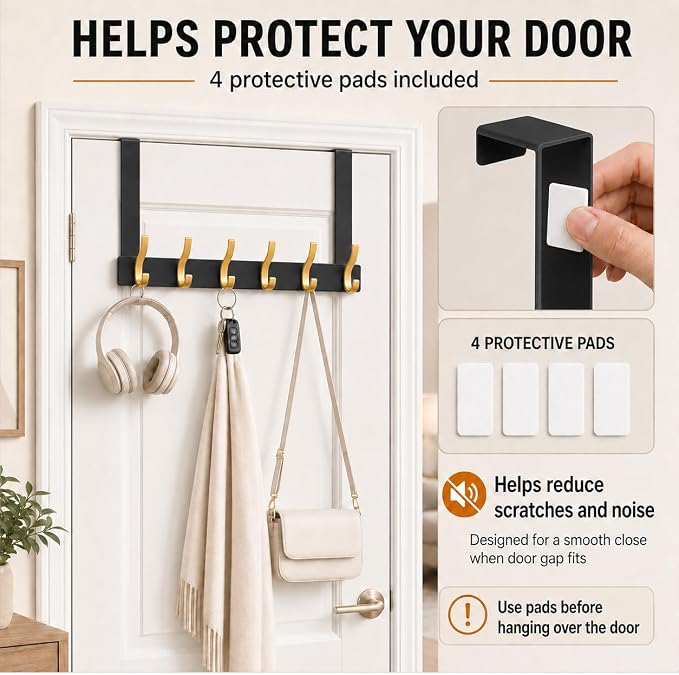 Peasulin Over The Door Hooks, 2 Pack Black 11" Long Door Hanger Racks | - Image 6