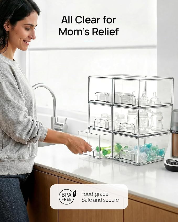 Vtopmart 4 Pack Small Clear Stackable Storage Drawers, Fits Narrow Spaces | - Image 5