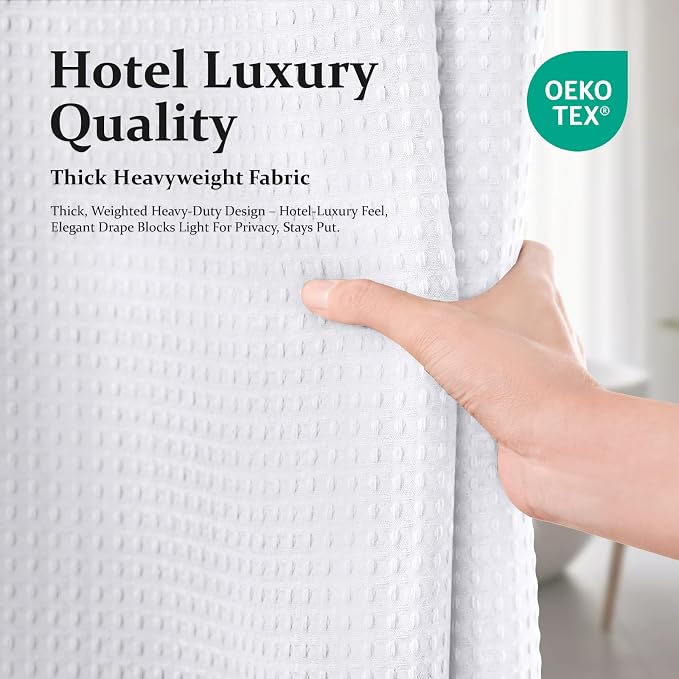 Dynamene Extra Long Waffle Shower Curtain 256 GSM Fabric 72"x84" White - Image 6