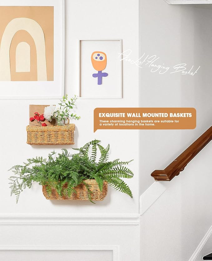 AceList Wall Hanging Basket, Boho Style Hand-Woven Hanging Storage Baskets - Image 7