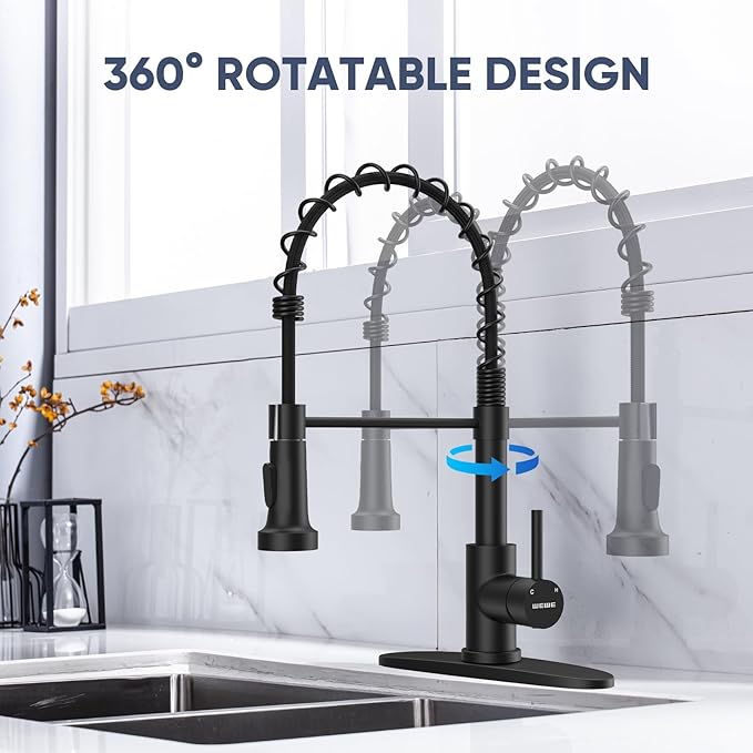 WEWE Pull-Down Kitchen Faucet, 2-Mode Sprayer, Matte Black, High Arc | 17-Inch - Image 5