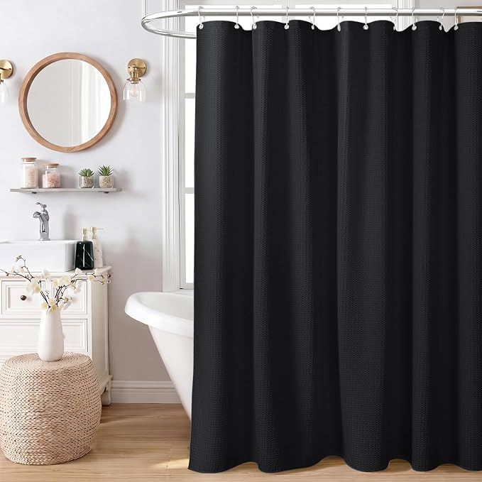Dynamene Stall Waffle Shower Curtain 256 GSM Heavy Fabric 36x72 Black - Image 9