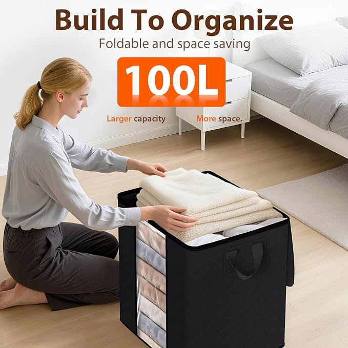 SpaceWhisper 3 Pack 100L Clothes Storage, Foldable Storage Bags, - Image 6
