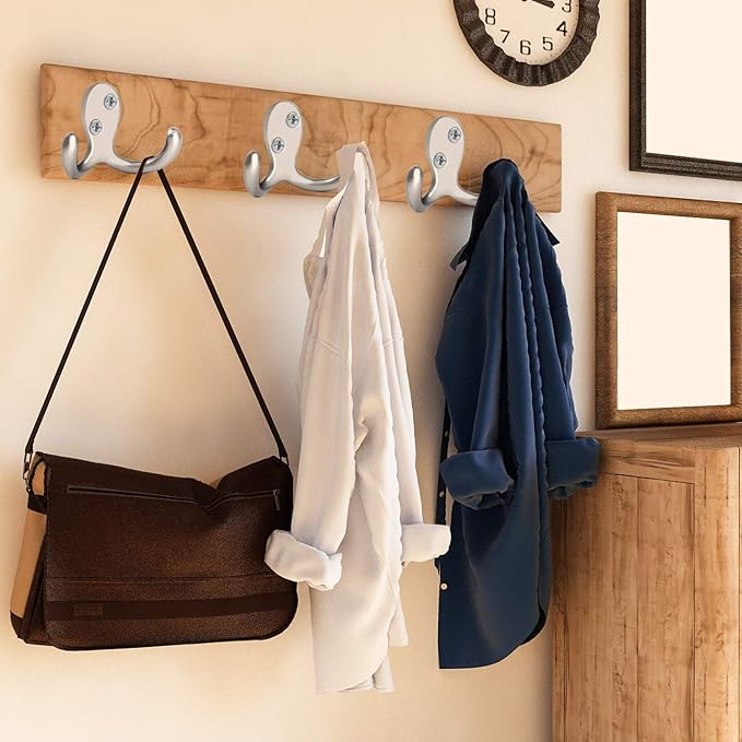 IBosins 16 Pack Silvery Double Prong Coat Hooks Wall Mounted - Image 5