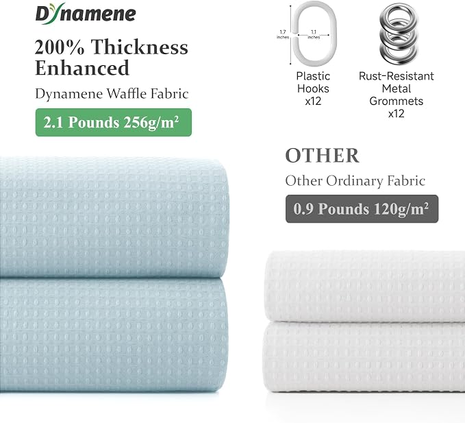 Dynamene Long Waffle Shower Curtain 256 GSM Heavy Fabric 72x80 Fog Blue - Image 5