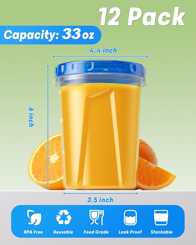 BiuLeon 12 Pack-33oz Freezer Storage Containers, Plastic Food Storage Containers - Image 2