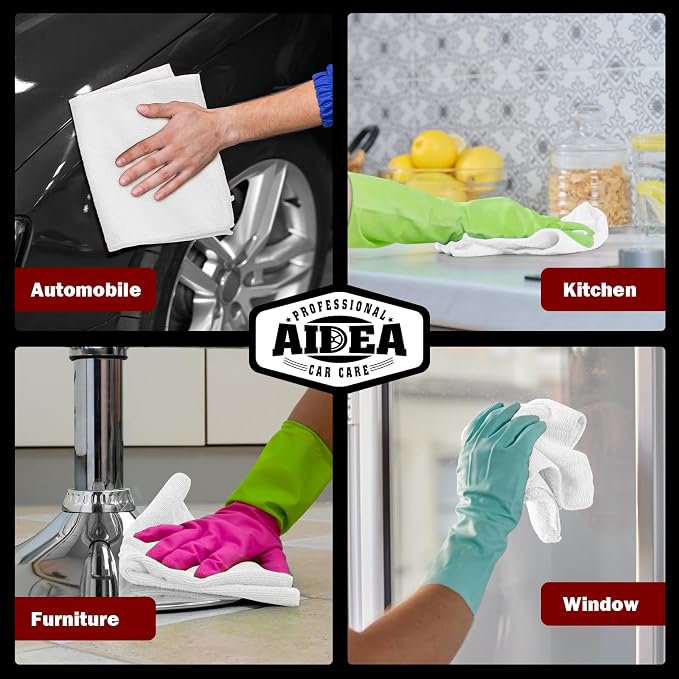 AIDEA White Microfiber Cleaning Cloth 150PK, Cleaning Rags 12×12" | Microfiber - Image 5