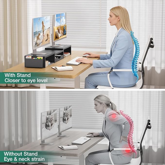 Desk Organizer and Accessories, Dual Computer Monitor Stand Riser - Image 7