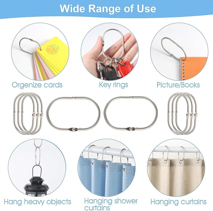 24 Pcs Shower Curtain Rings, Goowin Shower Curtain Hooks, Oval Snap Shower Rings - Image 6