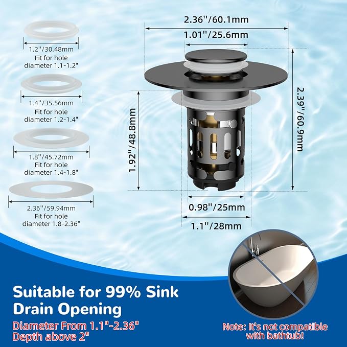 Hibbent Upgraded 3 in 1 Bathroom Sink Drain Strainer, Pop Up Stopper | - Image 7