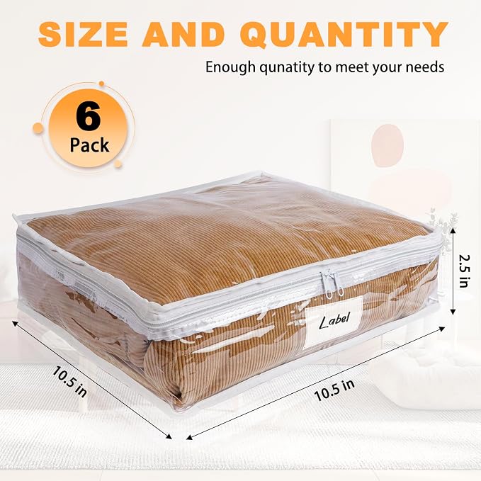 Clear Zippered Plastic Clothes Storage Bags, 6 Pack, Size: 10.5 x 10.5 x 2.5 - Image 2