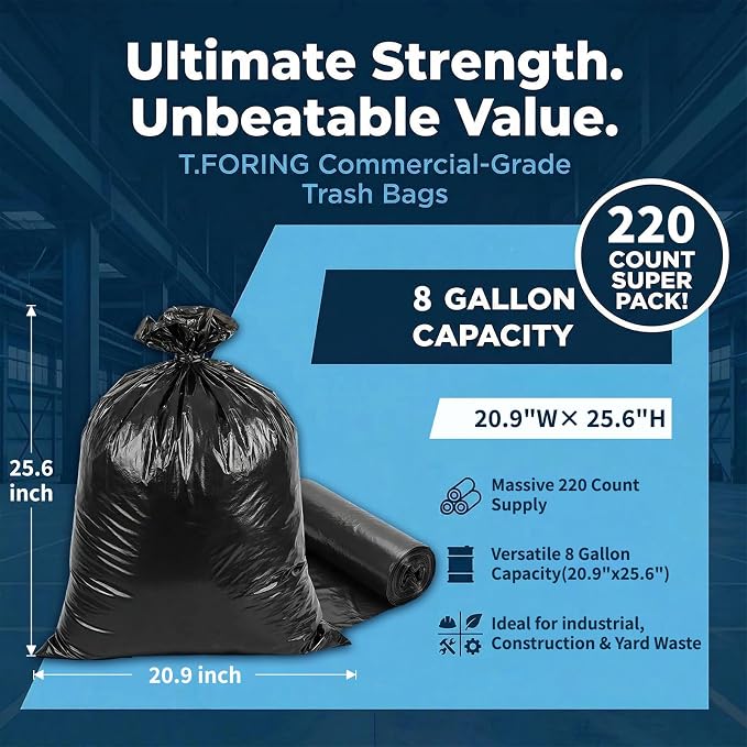 Medium Trash Bags 8 Gallon Heavy Duty, 0.94 Mil, Plastic Waste Basket Can Liners - Image 3