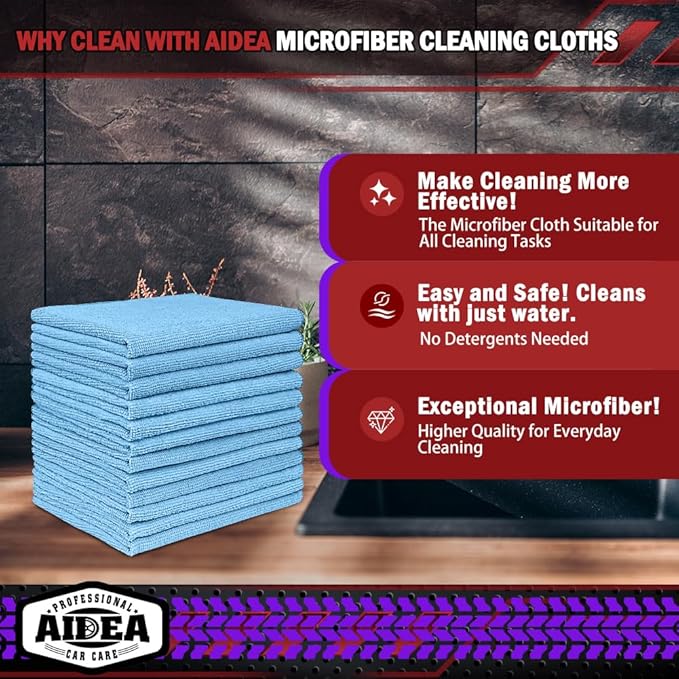 AIDEA Microfiber Cleaning Cloth Blue-50PK, Microfiber Towels - Image 2