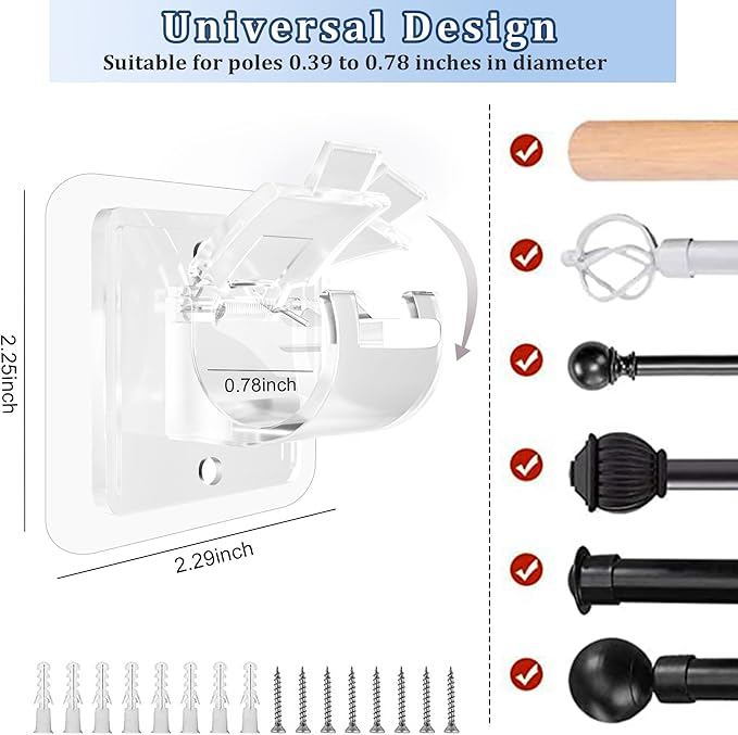 Codoule Self Adhesive No Drill Adjustable Curtain Rod Holder Hooks Brackets | - Image 4