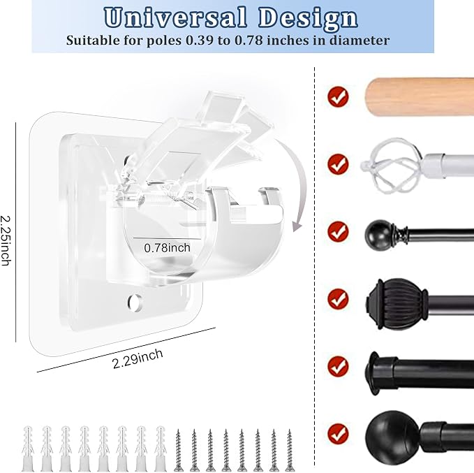 Self Adhesive No Drill Adjustable Curtain Rod Holder Hooks Brackets | Nail Free - Image 2