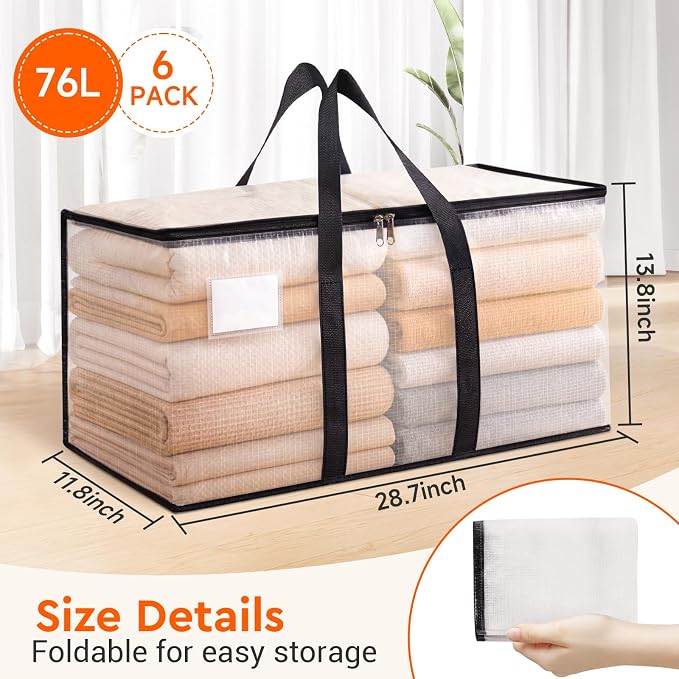 BlissTotes Moving Bags, 76L 6-Pack Storage Bags, Moving Boxes | Moving Box - Image 2