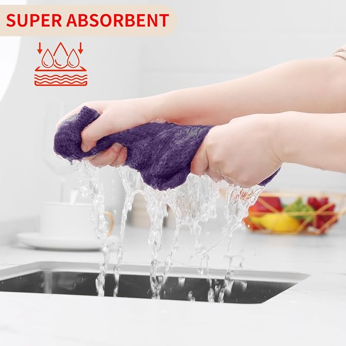 Homaxy 100% Cotton Waffle Weave Kitchen Dish Cloths 18-Pack, Eggplant | 12 x 12 - Image 3
