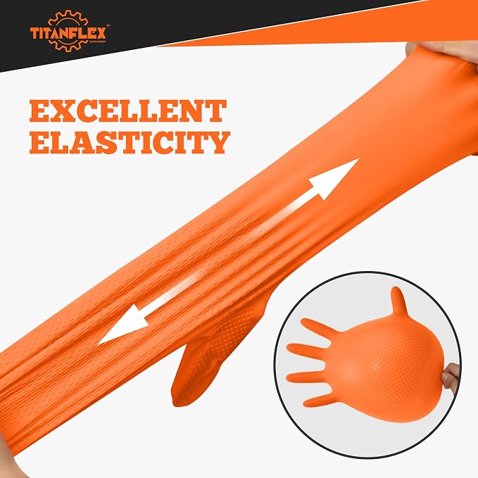 Heavy Duty Orange Nitrile Gloves, 6 Mil, Raised Diamond Texture, Mechanic - Image 2