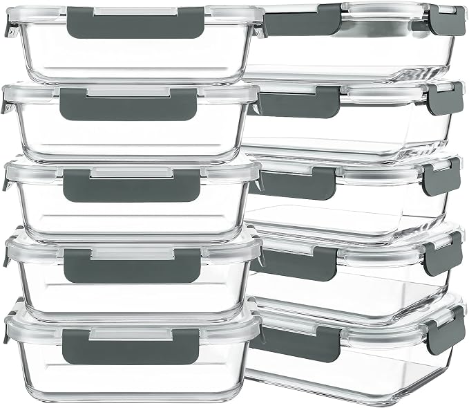 10 Packs 30 oz Glass Meal Prep Containers by KOMUEEUS