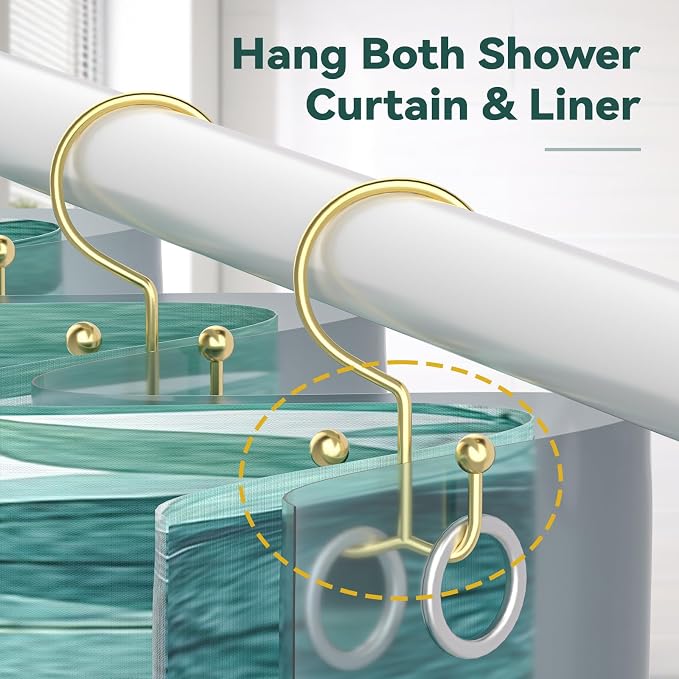24 Pcs Shower Curtain Hooks, Goowin Shower Curtain Rings, Durable Gold Shower - Image 6