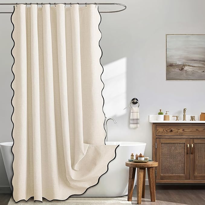 MIULEE Ivory Scalloped Linen Shower Curtain 72x72 Inches by MIULEE