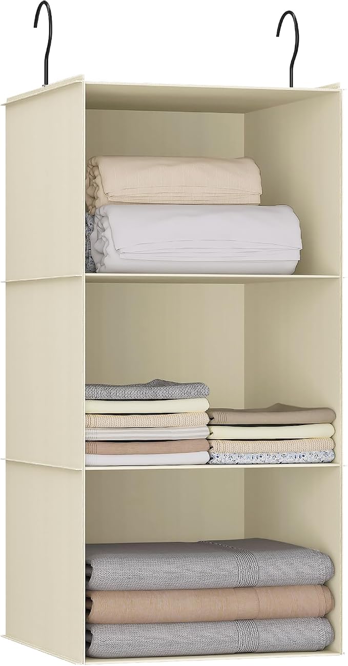 Hanging Closet Organizer 3-Shelf, Oxford Fabric Wardrobe Storage, shoes & by DonYeco
