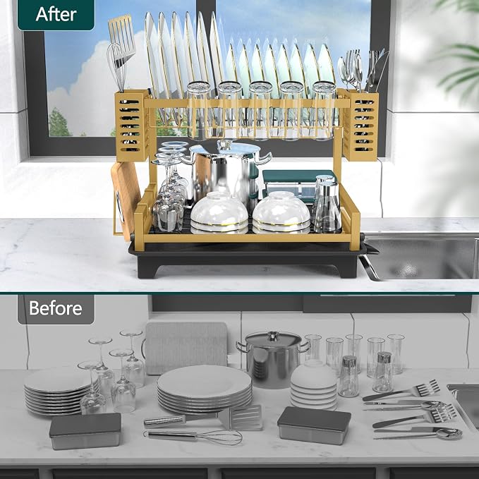 Dish Drying Rack, Rust-Proof 2 Tier Dish Racks - Image 5
