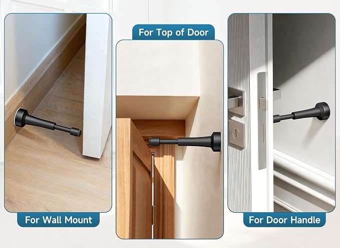 4PCS Black Door Stoppers for Wall, Spring Door Stop for Bottom of Door | 4.33 - Image 6