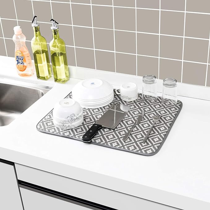 SUBEKYU Dish Drying Mat for Kitchen 2 Pack, Ultra Absorbent Microfiber Dishes - Image 5