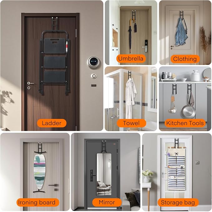 FYY Over the Door Hooks, Double-Hanger 4 Pack, Fits Doors 1.6" Black | Heavy - Image 5