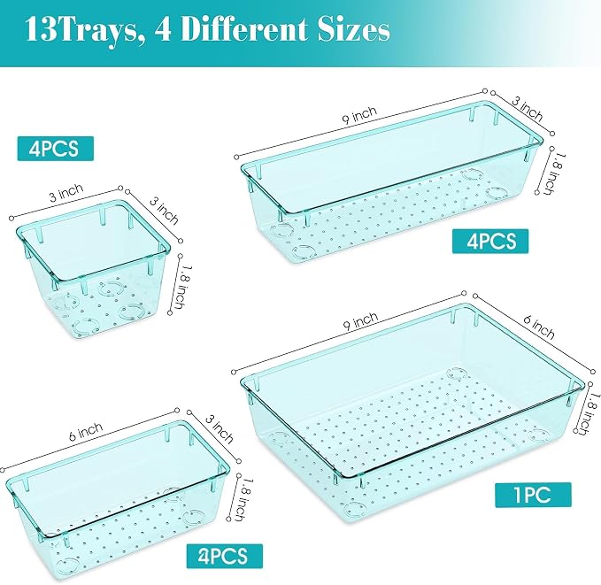13 PCS Plastic Drawer Organizers Set, 4 Size Desk Drawer Organizer Trays | 4 - Image 2