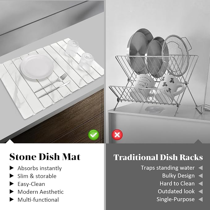 Large Stone Dish Drying Mat for Kitchen Counter, Non - Image 6