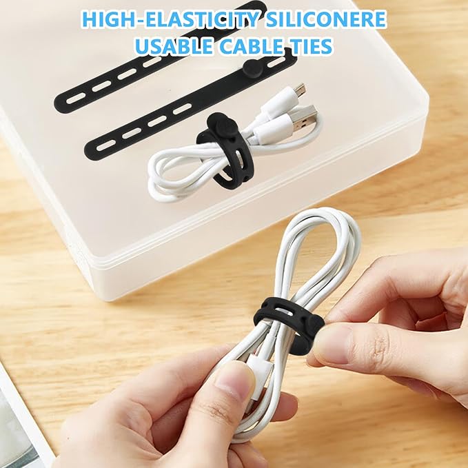 40 Pcs Black Silicone Cable Ties, Reusable Cable Straps Wire Organizer. | Cable - Image 4