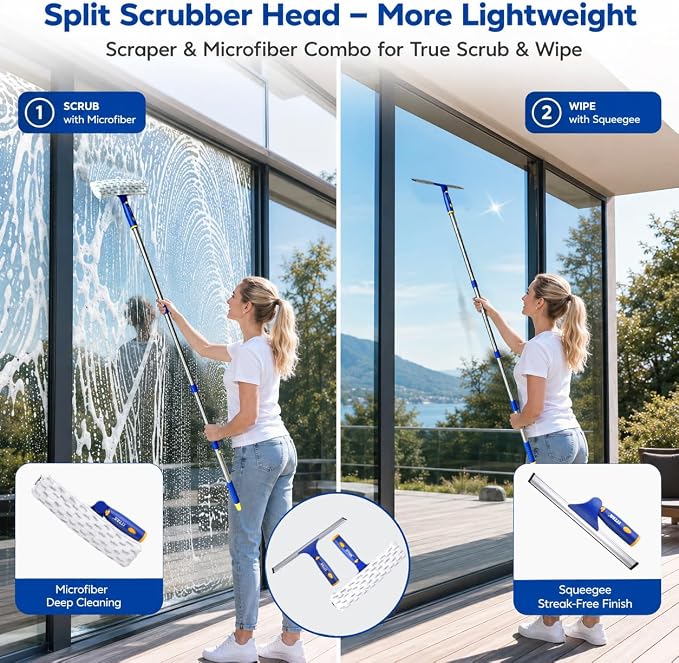 Window Squeegee with 2 Sets Separate Pole, Shower Glass, Car Windshield - Image 2