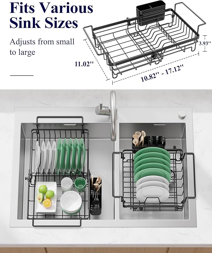 Kitsure Expandable in-Sink or Over-Sink Dish Drying Rack, Dish Drainer - Image 2